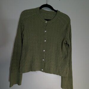 Cute Green Knit Cardigan with Floral Rhinestone Buttons Size Small